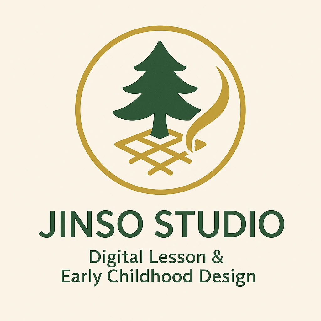 JINSO Studio 優化整合版 Logo（松樹 × 井字 × 絲帶）